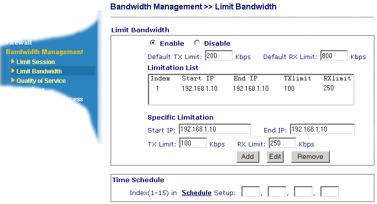 Vigor Bandwidth Limitation